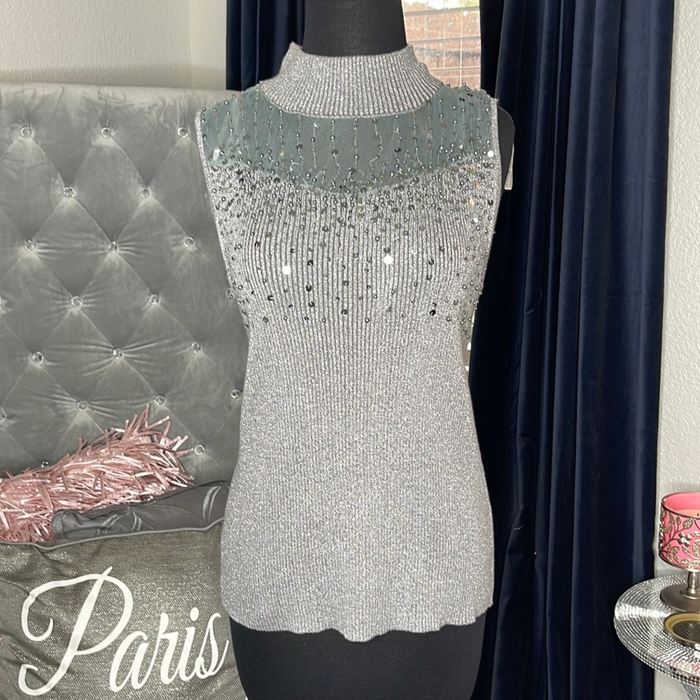 Sequin gray sweater sleeveless